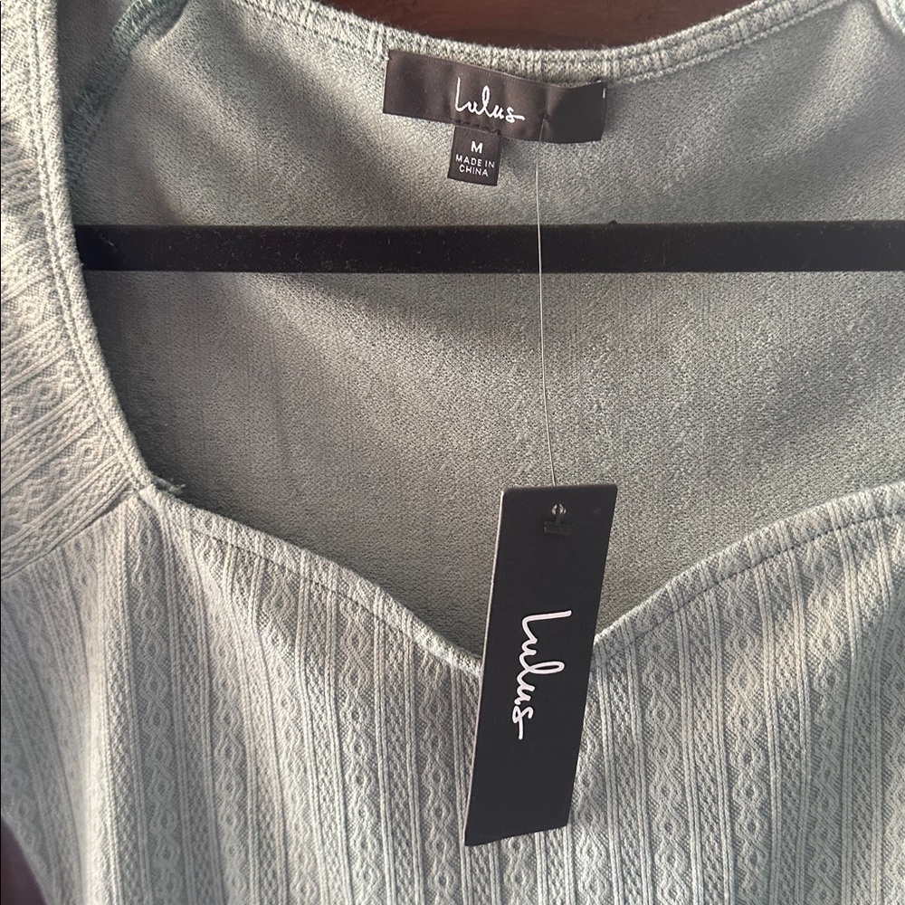 Lulus Too-cute Attitude Sage Green Pointelle Knit Long Sleeve Bodysuit - Picture 12 of 12